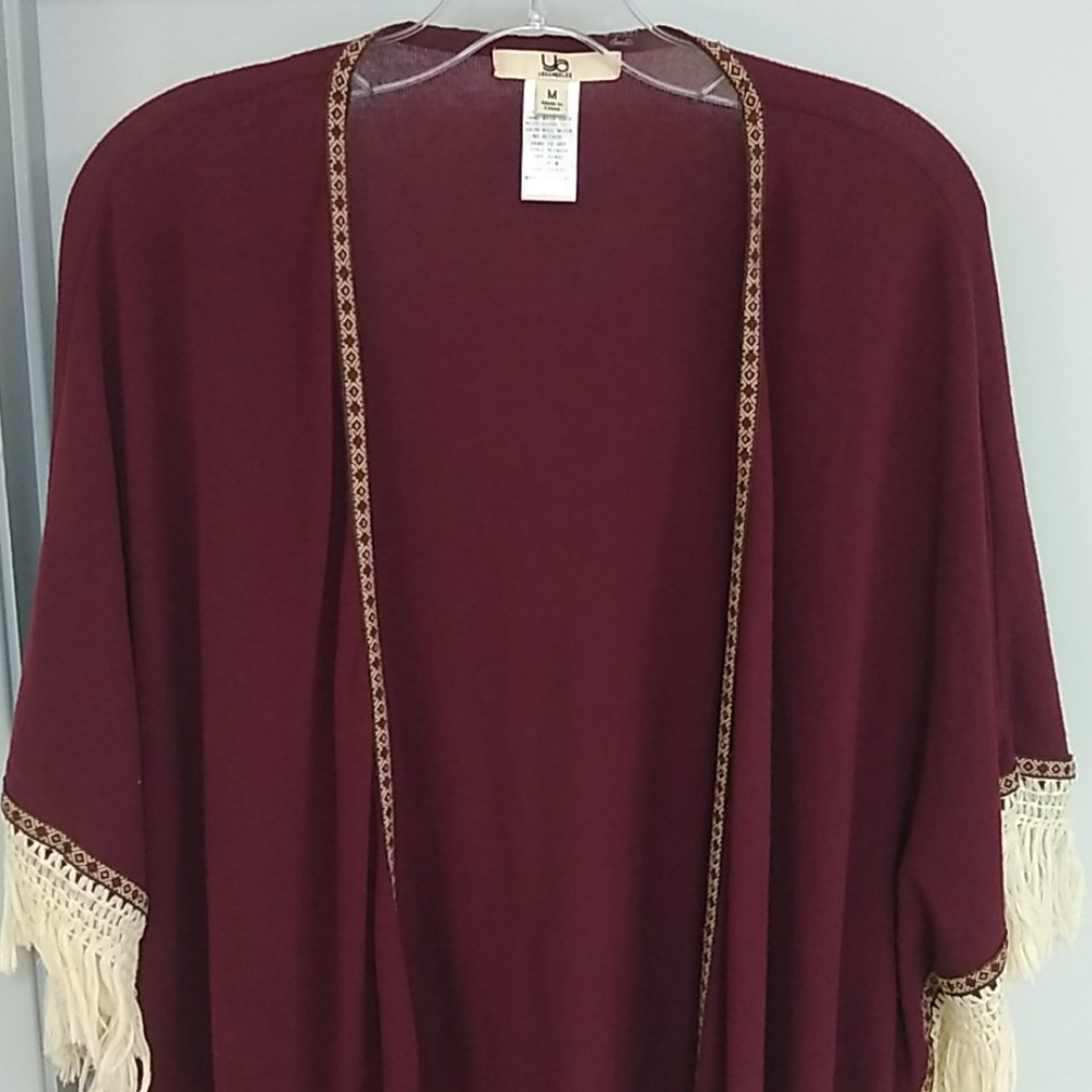 Maroon Fringe Pancho Style Wrap